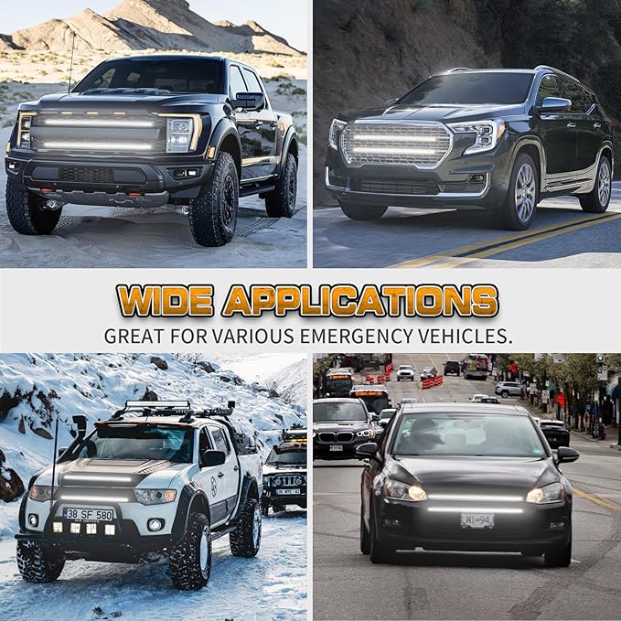 XRIDONSEN 2PCS 24 inch Truck Grill Strobe Lights Strip 288 LED White Emergency Lights Tailgate/Rear window/Grille Lights Flashing Warning Caution Safety Light for Plow Trucks Construction Vehicles SUV