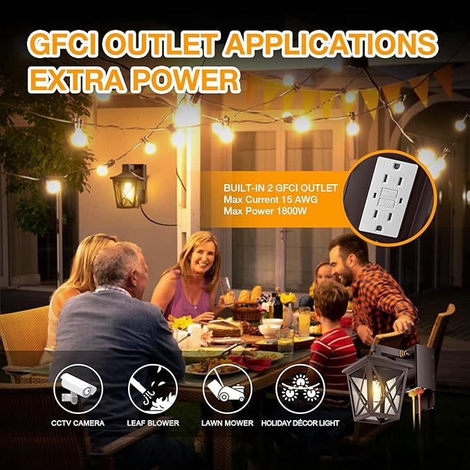 Ehaho Porch Lights with Outlet, Dusk to Dawn Outdoor Light Built-in, Waterproof Anti-Rust Lantern Outside Light with GFCI Outlet, Wall Sconce Light with Plug for Front Door (Brown 1 PC)