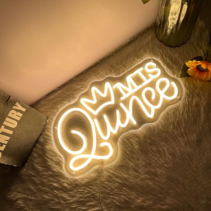 Mis Quince Neon Sign for Wall Decor Dimmable LED Sign Neon Lights for Bedroom Light Decoration for Birthday Party Room Decoration Gift for Girl Kid Lover 40CM*23CM Warm White
