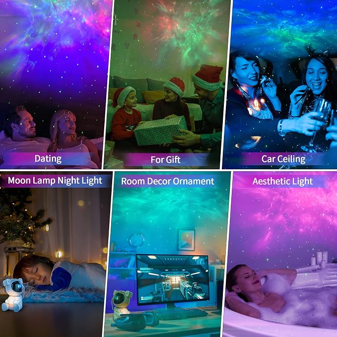 Cayclay Astronaut Galaxy Projector, Remote & Timer Night Light, White | 360° Magnetic Adjustable Head, Auto-Off Timer, Remote Controllable LED Lamp, Dimmable Multi-Color Night Light For Home Decor