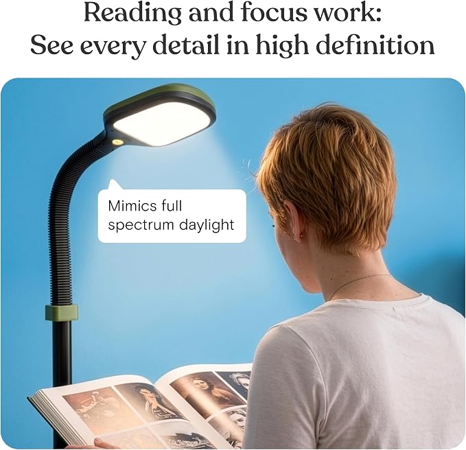 Brightech Litespan - Bright LED Floor Reading Lamp for Over Chair Crafts and Reading, Estheticians' Light for Lash Extensions, Adjustable Standing Lamp for Living Room, Bedroom, Office - Green