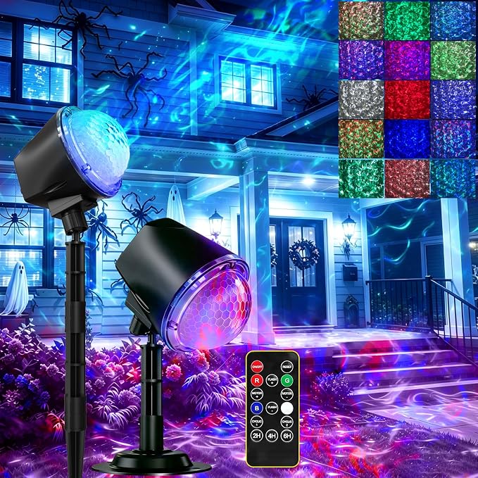 Christmas Ocean Wave Projector Light Outdoor，Halloween Water Effect Lamp | 15 Colors , Remote & Timer, IP65 Weatherproof, Indoor for Yard, House Parties, Holiday,Wedding, Bedroom Ceiling Decor
