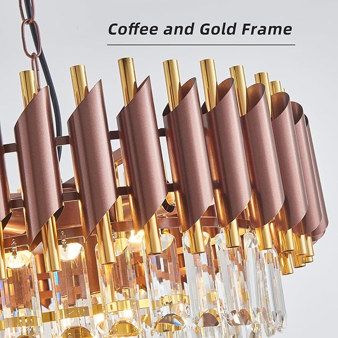 Modern Crystal Chandeliers 4-Tier K9 20" Round Coffee and Gold Crystal Chandelier Light Fixture 7 Lights Hanging Pendant Ceiling Light Fixture for Dining Room Living Room Entryway Foyer