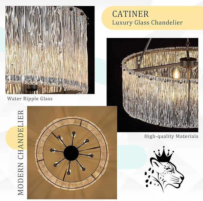 Modern Drum Chandelier 24.4" Black Crystal Glass Chandeliers 8-Light Luxury Ceiling Pendant Lighting Fixture for Dining Room Foyer Living Room Bedroom