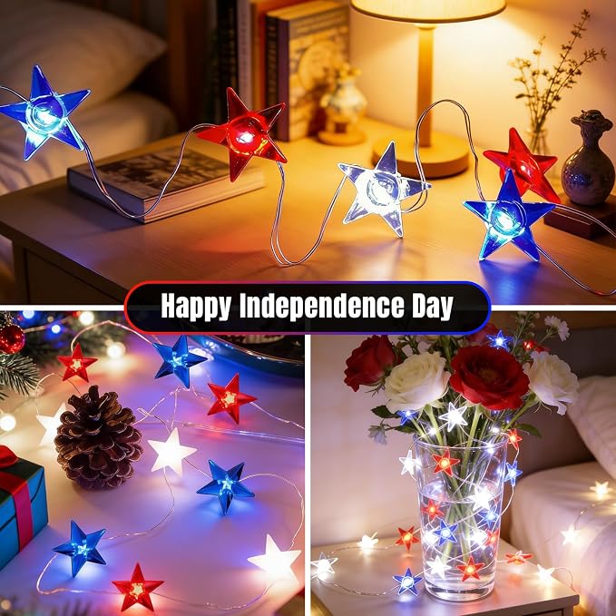 Red White and Blue Patriotic String Lights, 33FT 100 LED Plug in Fairy Lights with 16 Lighting Modes & Timer, 4th of July Decorations for Independence Day Memorial Day Home Garden Decor