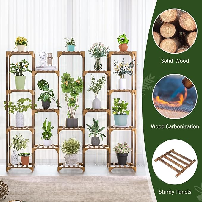 Plant Stand Indoor Outdoor, Tall Plant Shelf for Multiple Plants, 17 Tiers Large Plant Rack Wood Plant Holder Plant Shelves for Room Corner Balcony Garden Patio