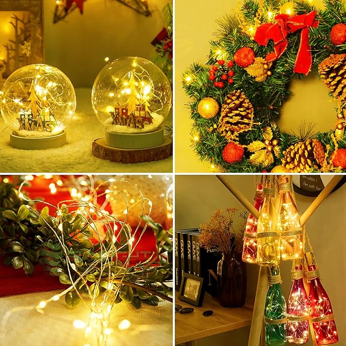 litogo 50 Pack Battery Operated 7ft 20 LED Fairy Lights, Waterproof Silver Wire Mini Lights for Mason Jars, DIY Wedding Party Christmas Bedroom, Warm White