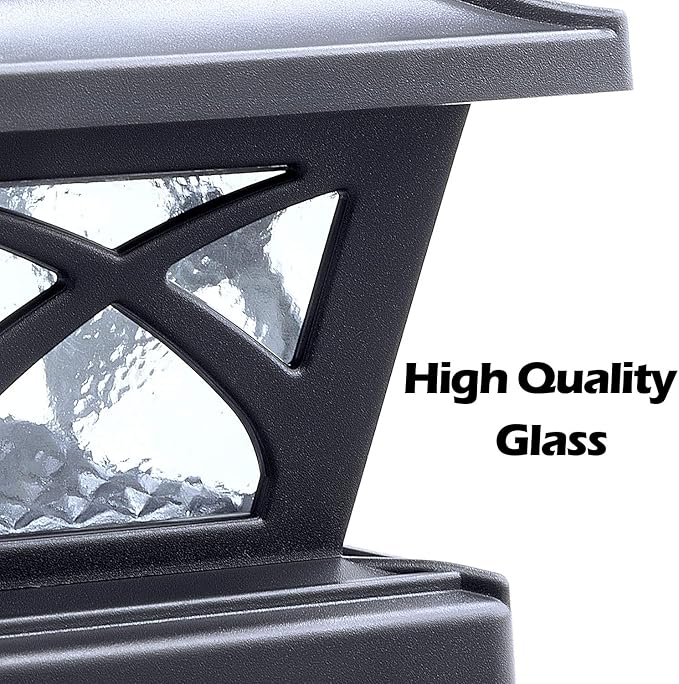 SIEDiNLAR Solar Post Cap Lights Outdoor Glass 2 Color Modes 8 LEDs for 4x4 5x5 6x6 Posts Deck Fence Patio Decoration Warm White & Cool White Lighting Black (4 Pack)