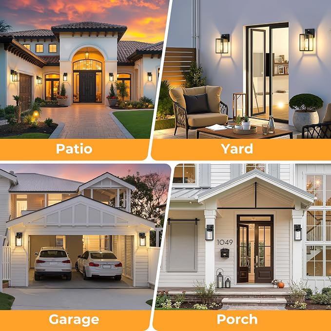 Dusk to Dawn Outdoor Wall Light Fixture Waterproof Black 1 Pack | Waterproof Wall Mount Lantern Exterior Porch Wall Light Weatherproof Wide Outdoor Use Doorway Garage Yard