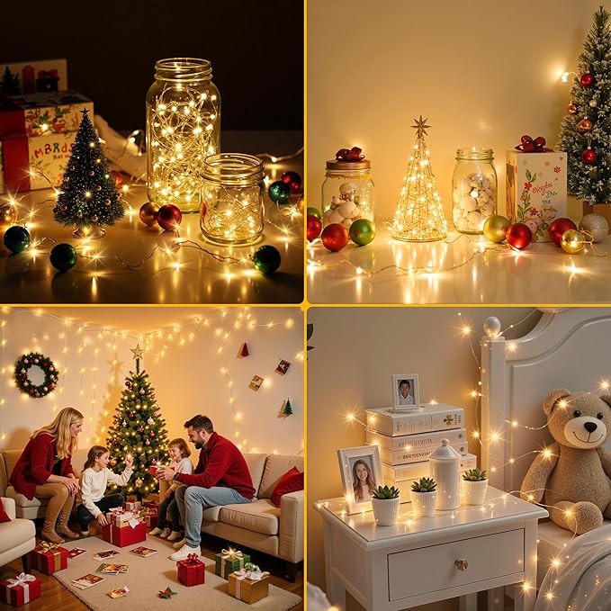 Mlambert 2 Pack 16.4FT LED Fairy Lights Battery Operated, Rechargeable Twinkle Lights for Bedroom, Christmas Decor, Holiday Party, Warm White