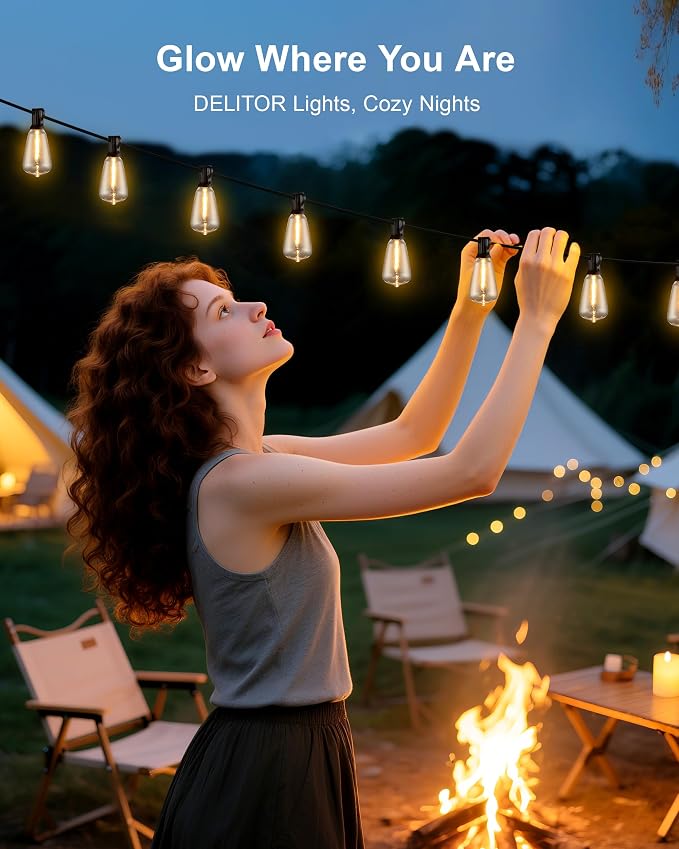Patio String Lights 50FT LED, IP65 Waterproof ST38 Connectable Dimmable | Shatterproof PET, 27 Bulbs, Energy-Saving LED, for Garden, Backyard, Porch, Deck, Party, Cafe Decor