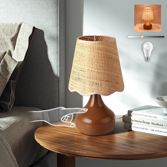 Ziqqeelam Brown Small Bedside Table Lamp for Bedroom, Farmhouse Bedroom Lamps for Nightstand,