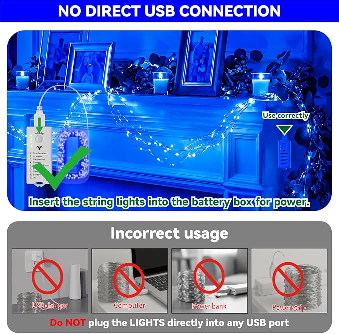 ZSJWL Rechargeable Fairy Lights with DIY Timer & 8 Modes, 16FT 50LED String Lights Battery Operated Indoor, Twinkle mini Lights for Bedroom Christmas Wedding Centerpiece Decor (Blue)