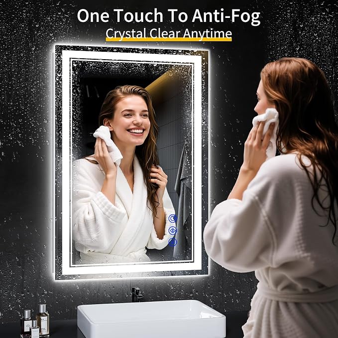 38"x26" LED Bathroom Mirror with Lights,Anti-Fog,3 Color Modes