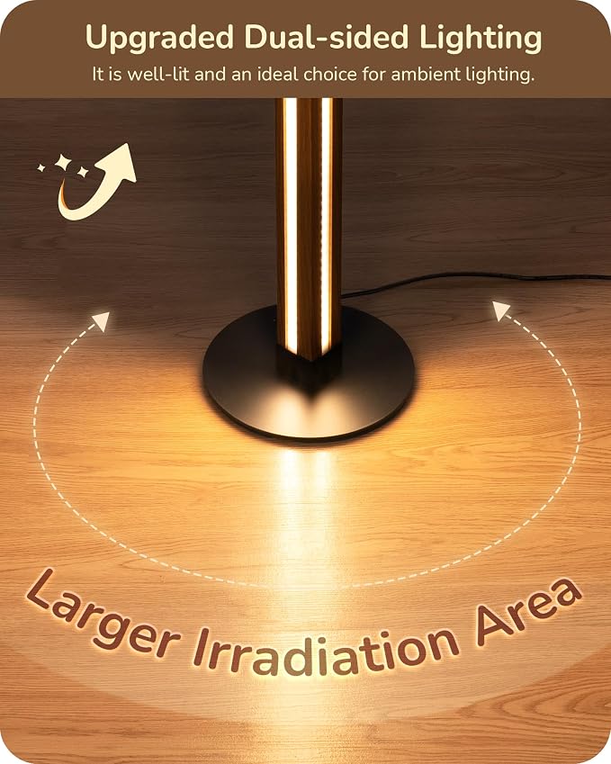 EDISHINE Wooden Floor Lamp with Remote, Dual Lighting, 7CCT & Dimmable | Foot Switch, Night Light Mode, Memory Function, Standing Lamp for Bedroom, Office, Dark Walnut