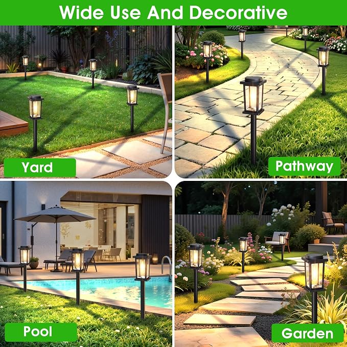 Melunar Solar Pathway Lights Outdoor, 12 Pack Solar Powered Garden Lights Waterproof, Auto On/Off Outdoor Landscape Lights for Patio, Walkway, Driveway, Lawn, Pool Decor. (Warm White)