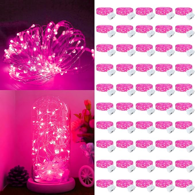 50 Pack Fairy Lights Battery Operated, 7ft 20 LED 3 Modes Speed Twinkle Mini String Lights Waterproof Silver Wire Firefly Starry Lights for Mason Jars Wedding Party Christmas Decorations