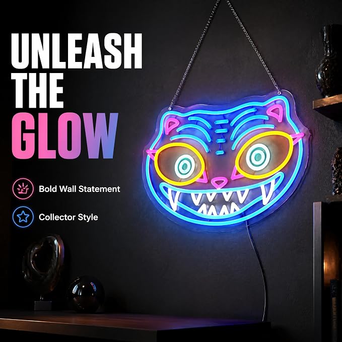 Tiger Neon Sign, | Fierce Animal Wall Light, Fantasy Game Room Light, 7.9"x15.7"IN