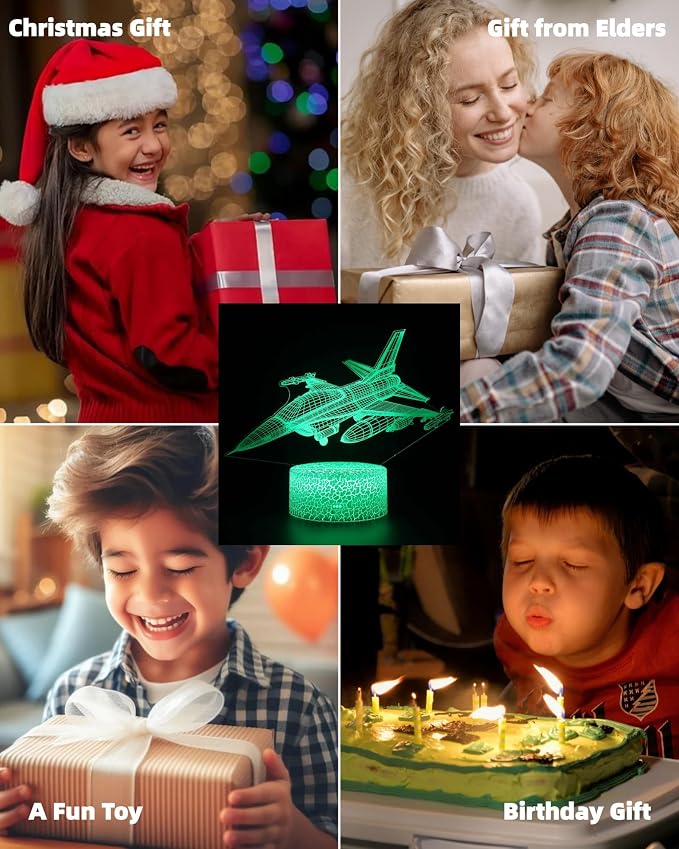 3D Illusion Kid Night Light, 3 Patterns, Car Monster Truck Plane | 16 Colors Changing, Dimmable, Touch & Remote Control, Boys Bedroom Room Décor Lamp, Christmas Birthday Toy Gift Toddler Teen