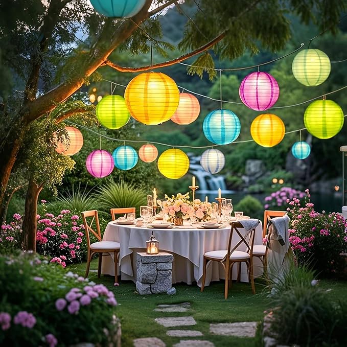 LIHAO 20PCS Colorful Paper Lanterns with Lights, 6 Inch | Hanging Chinese Lanterns,for Party Decorations Weddings, Birthday, New Year, Outdoor Home Indoor