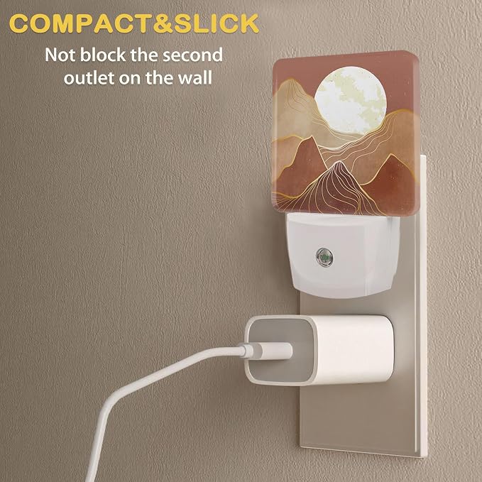 Abstract Mountains Sun Night Light, Plug-in Wall Led Night Lights Decor for Boys Girls Room Decor,Nightlights with Light sensors 0.5W