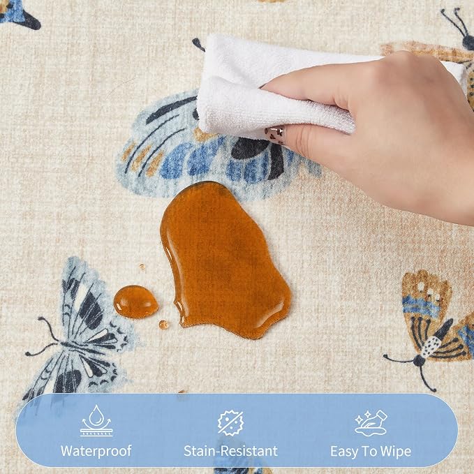 GarveeHome Butterfly Area Rug 2x6, No Slip Washable Rug, Modern Bedroom Rug Under Bed Ultra Carpet, Low-Profile Rugs for Living Room Bedroom Dining Room, Khaki