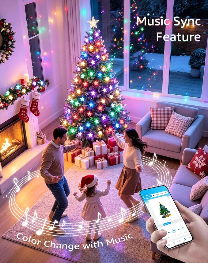 JMEXSUSS 33FT 66 LED Color Changing Smart Star String Lights for Bedroom | App & Remote Control, Music Sync, USB/Plug in,RGB, Twinkle Fairy Lights for Classroom Dorm House Porch DIY Gift Decor