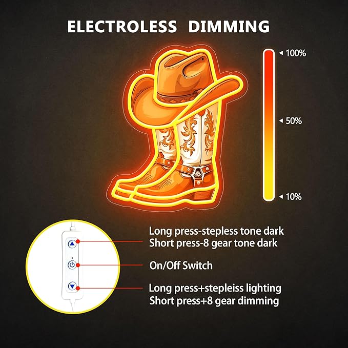 Cowboy Boot with Hat Neon Signs for Wall Decor, Western Cowboy LED Sign Light Up, Dimmable Neon Light for Game Room Man Cave Bedroom Bar Party Birthday Gifts