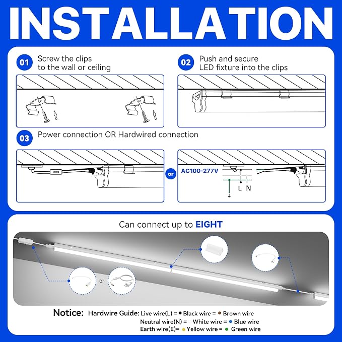 Ensenior 4FT LED Shop Lights, T5 6500K Super Bright Garage Lighting, 2 Pack | Integrated utility light Fixture, linkable plug & play for gym, ceiling, under cabinet, basement & warehouse, 2000LM 20W, FCC