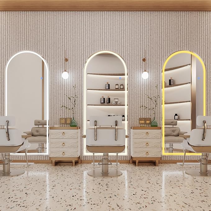 Antok LED Full Length Mirror with Light, 71"x28" Lighted Full Body Mirror with Stand, Dimmable & 3 Color Lighting Standing/Leaning/Wall Mounted Vanity Mirror for Bedroom Cloakroom Livingroom(Arched)