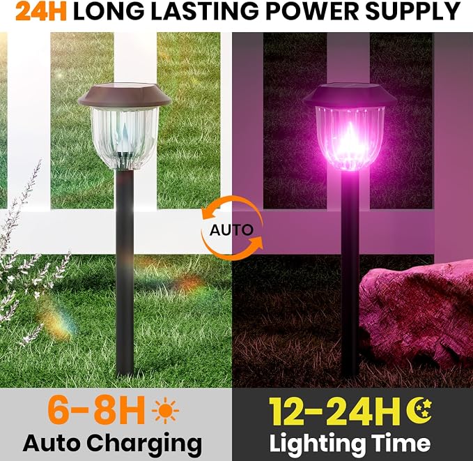 AOSEA 2 Pack Solar Pathway Lights Outdoor Waterproof - Auto RGB Color Changing Solar Lights, IP65, 12H Bright, Durable Plastic - Perfect Christmas Decor for Garden & Walkway【RGB Flash Mode Only】
