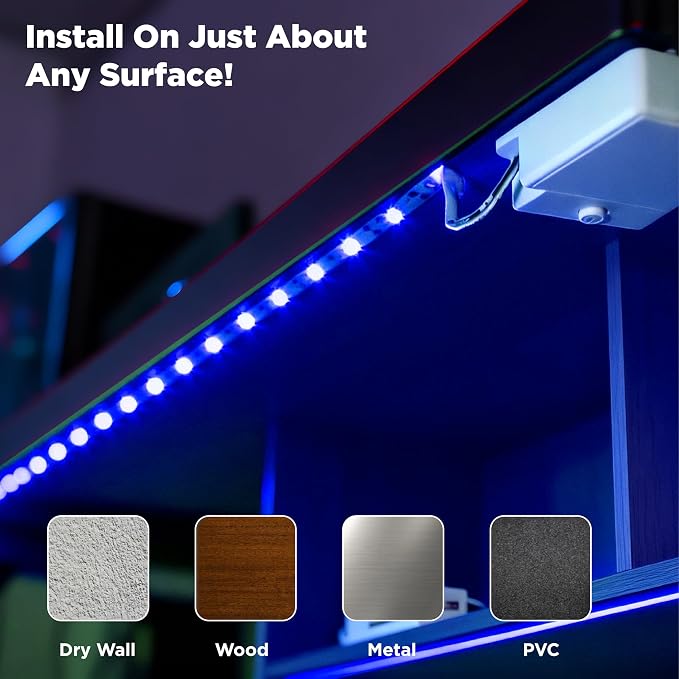 Battery Operated LED Strip Lights 2X 3.33ft Flexible Blue LED Light Strip for Bedroom Room Decor, Battery Powered Lighting for Cabinet Shelf Closet TV Backlight