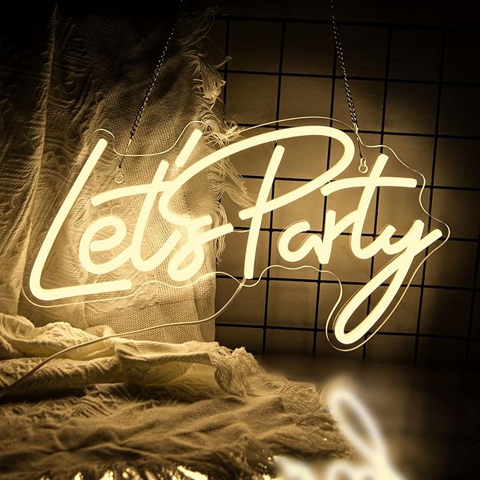 Let's Party Neon Signs, Dimmable LED Let's Party Neon Light Sign for Wall Decor, Decorative Let's Party Neon Lights for Bachelorette Party, Engagement Party, Birthday Party, Wedding Party Warm White
