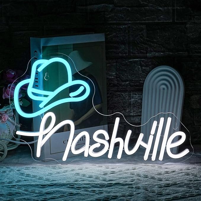 Cowboy Hat Neon Sign Nashville Sign Home of Country Neon Signs for Wall Decor Western Cowgirl Music City LED Lights Sign for Bedroom Party Hotel Bar Pub Wall Art Decoration(15.6'' * 9.4'')
