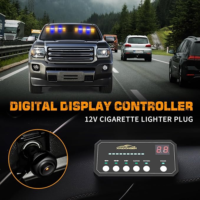 XRIDONSEN 2x 17 inch Amber Blue Emergency Dash Lights Interior Front/Rear Windshield Strobe Lights 40 LED Safety Flashing Warning Hazard Lights w/Suction Cups for Plow Trucks Construction Vehicles