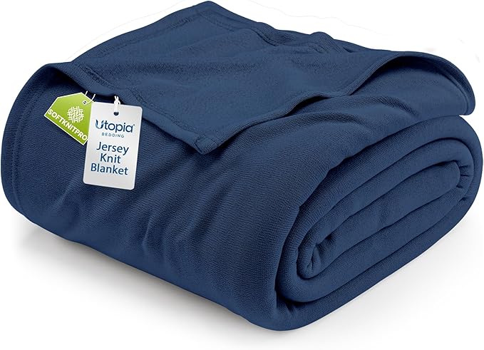 Utopia Bedding Soft Jersey Knit Blanket Navy Queen (90x90 Inches) | Lightweight, Breathable, Sweatshirt Blanket, Bed, Couch, Sofa, Cozy, Home Decor, Summer