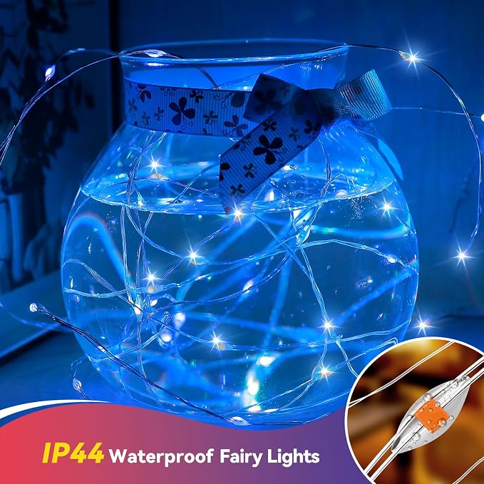 LitHome 4 Pack Christmas Fairy Lights Battery Operated Each 20FT 60 LED | Twinkle Lights with 2 Modes Indoor Outdoor, Waterproof Led Fairy Lights for Party Wreath Garland Table Decor, Blue & White