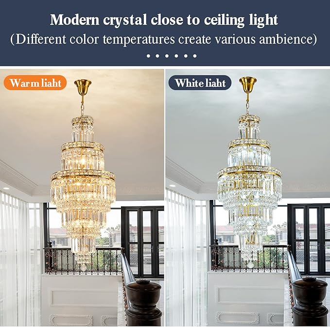 YYJLX Modern Crystal Chandelier 8 Light Long Chandelier for High Ceiling Luxury Gold Hanging Pendant Light for Dining Room Living Room Staircase Foyer Entryway