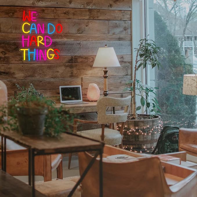 We Can Do Hard Things Neon Sign, Motivational Neon Light LED Classroom Sign USB Dimmable, for Inspirational Classroom Office Library Neon Light Kids Wall Art Bedroom Birthday Party Backdrop(13.3*10.6In)