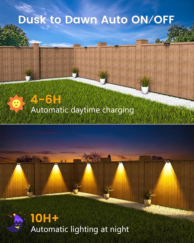 JOFIOS Solar Fence Lights Outdoor Waterproof, 80 Lumens Solar Lights for Fence with Warm White & RGB 8 Colors,Outdoor Solar Light for Deck, Patio, Backyard, Fence, Railing (12-Pack-Black)