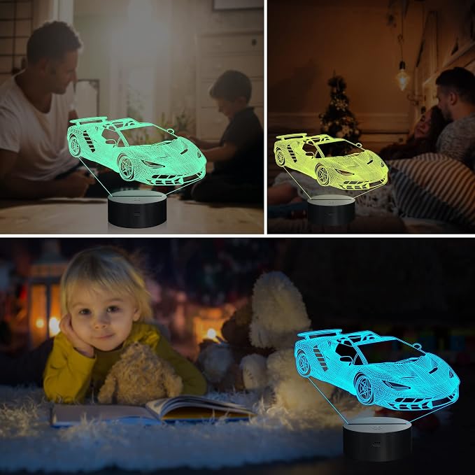 Ammonite Race Car Gifts,3D Car Lamp with Remote Control 16 Colors Changing and Timing Function, Party Supplies Holiday Xmas Birthday Gifts for Kids Child Teen