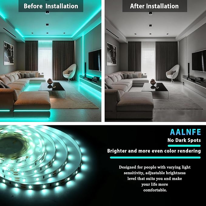 20 Feet Teal Led Lights Strip Indoor Rope Lights Easy DIY Cuttable Strip Lights for Fish Tank Bar Room Bathroom Living Room Kitchen Ceiling Wall Vanity Mirror Decor