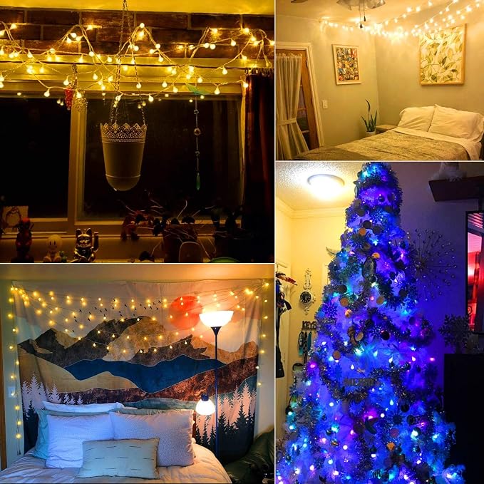 Minetom Globe String Lights Plug in - 33 ft 100 LED USB Crystal Globe Fairy Lights with Remote and Timer, Waterproof for Bedroom Tent Porch Patio Party Garden Indoor, Warm White and Multicolor