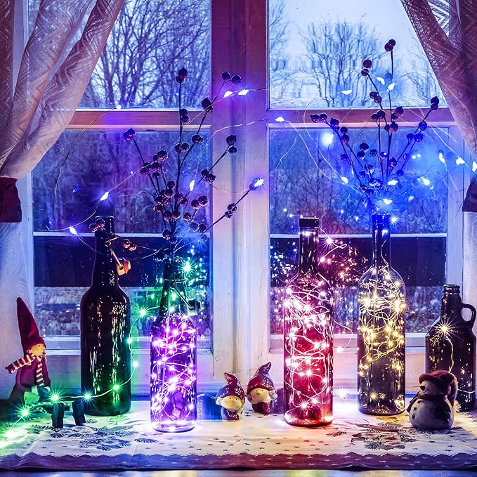 50 Pack LED Fairy Lights Colored Battery Operated String 3 Speed Modes 7 ft 20 LED Starry Wedding Decoration Waterproof Wire Twinkle Light for DIY Jar Bedroom Party Supplies (Colorful Color)