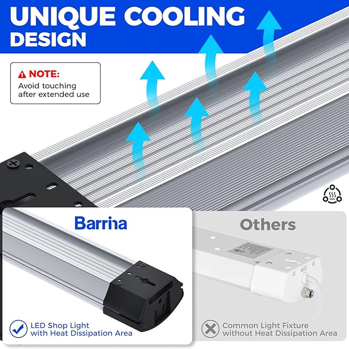 Barrina BS84 LED Shop Lights for Workshop 4FT, 84W, 10000LM, 6500K Linkable Light Fixture for Garage, Basement, Hanging or Flush Mount, 6 Packs