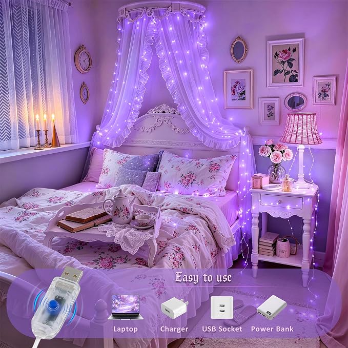 JMEXSUSS USB 100 LED Purple Fairy Lights Plug in | 33Ft, Purple Halloween Lights with Remote, 8 Modes Christmas Lights for Bedroom Tree Indoor Car Decorations