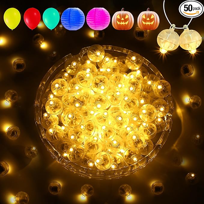 Aogist 50Pcs Balloon Lights with Hook,Long Standby Time,Waterproof Mini Light for Birthday Party Wedding Christmas Halloween Easter Decorative (Steady, Warm White)