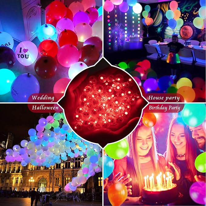 200pcs Balloon Lights Warm White Mini LED Lights Round Long Standby Time Multicolor Ball Lamps Paper Lantern for Easter Birthday Party Christmas Halloween Decoration Red
