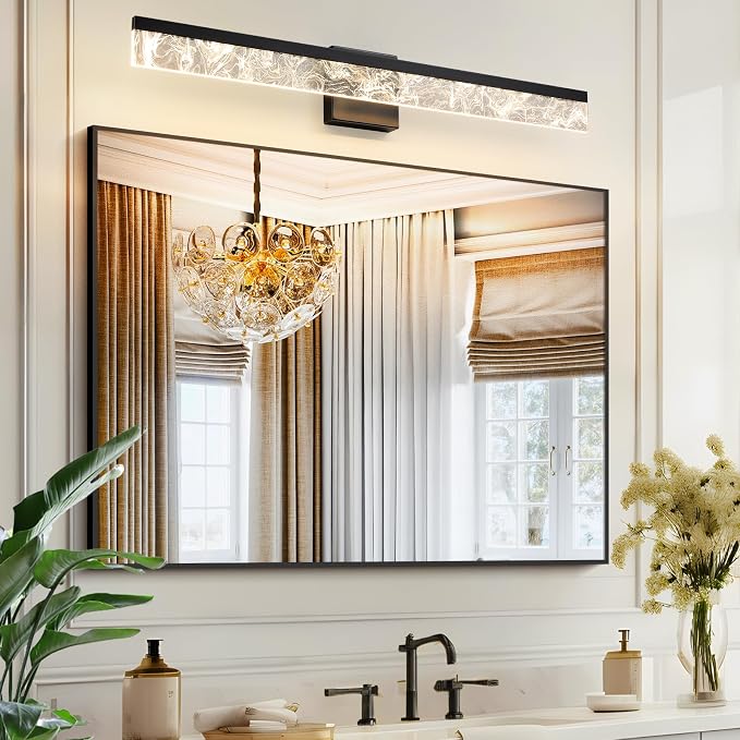 AIJIASI Modern Vanity Lights for Bathroom, 32 Inch Black Bathroom Light Fixtures Over Mirror, 24W Dimmable LED Vanity Lighting Fixtures for Bath Mirror Restroom Bedroom 3000K