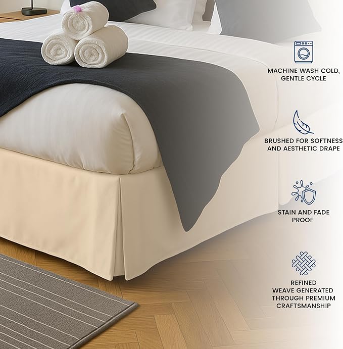Queen Bed Skirt, Hides Under-Bed Storage 16 Inch Drop, Pleated, Beige | Easy Fit Design, Shrinkage & Fade Resistant, Hotel Style, Microfiber Durable Fabric, Machine Washable